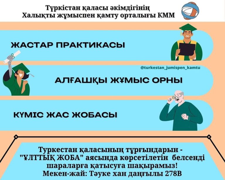 ТҮРКІСТАН ҚАЛАСЫНДА ЖҰМЫССЫЗ АЗАМАТТАРҒА БОС ЖҰМЫС ОРЫНДАРЫ ҰСЫНЫЛДЫ